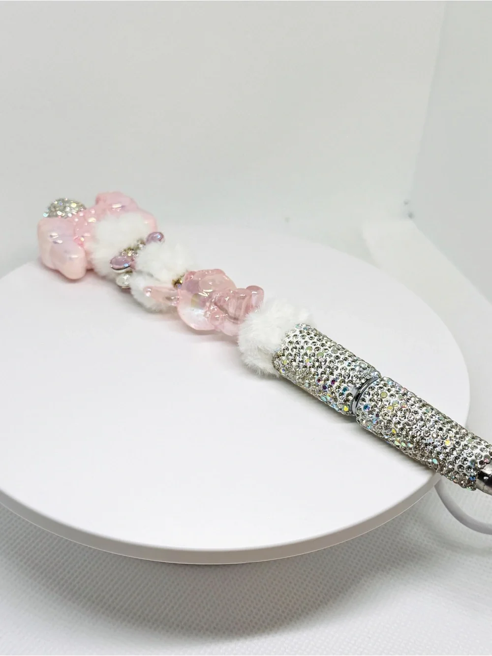 Sparkling Pink Crystal Ballpoint Pen with Faux Fur